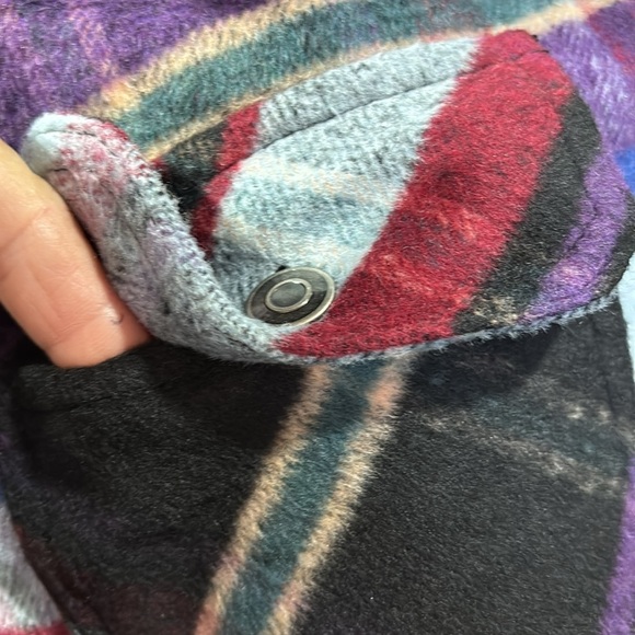 Ashley Wool Blend Rainbow Flannel Plaid,crop outerwear,button-down,chest pocket - Picture 2 of 10